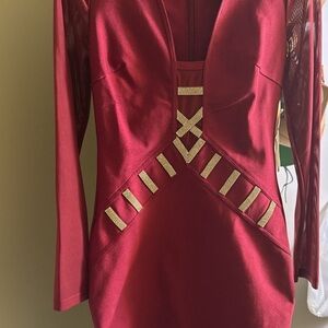 Elegant Red Dress with Gold Accents